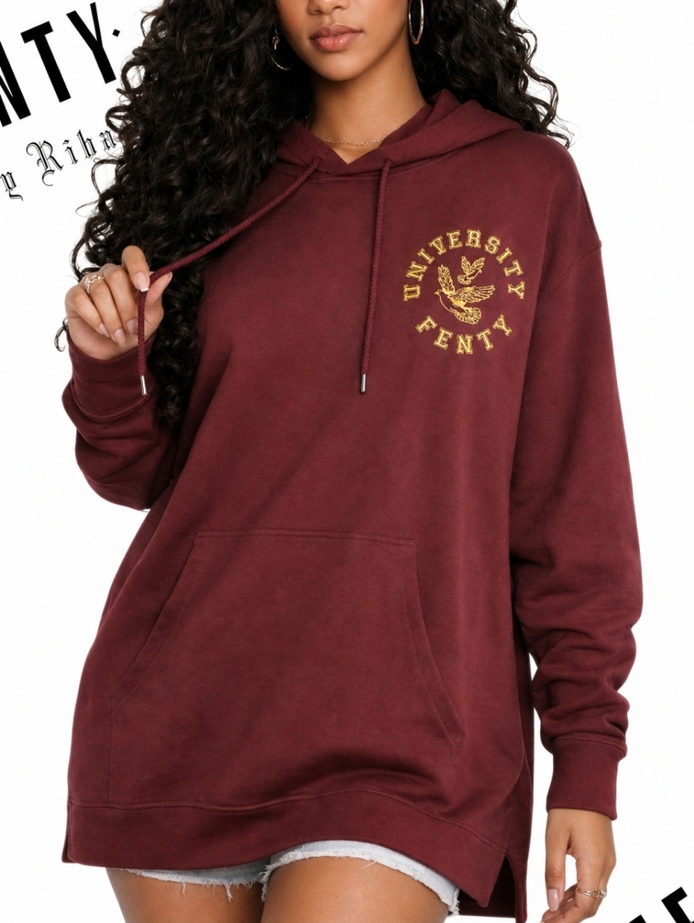 Puma X FENTY Back Lace Hoodie Large Oversized Burgundy Sweatshirt - Picture 8 of 8